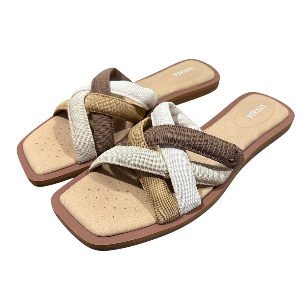 Vivaia Womens 8.5 Mayara Pillow Top Slides Brown Neutral Old Money Sandals
